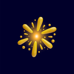 Vector 3D illustration of glowing yellow fireworks on isolated black background.