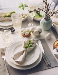 Fototapeta premium Easter family dinner table arrangement