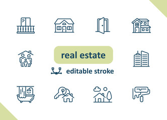 Real estate icons. House, buildings, home vector icon set