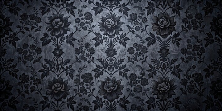 Dark Gothic Floral Wallpaper with Black Calligraphy, wallpaper design, floral pattern,  wallpaper design