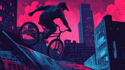 BMX Rider Leaping Across Urban Skyline