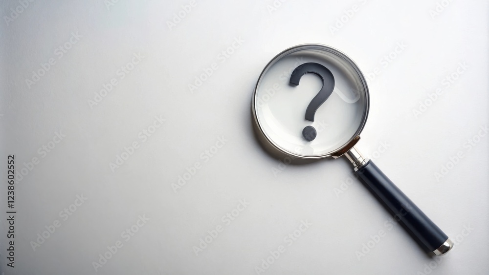 Poster a magnifying glass reveals a question mark, symbolizing the search for answers and solutions to comp