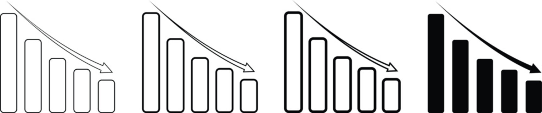 Graph decrease icon. Black arrow goes down sign. Reduction chart line icon. Vector illustration
