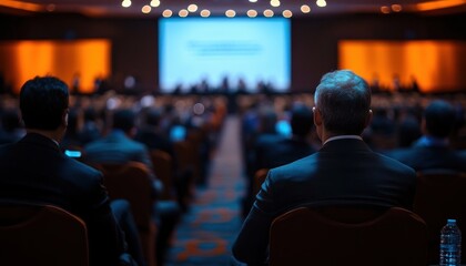 Business Conference Panel Discussion with Executives and Experts on Stage during Seminar Event