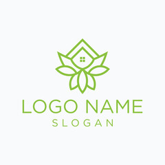 House Home Roof Roofing Housing Realtor Leaf Green Nature Natural Vector Logo Design Illustration