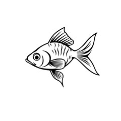 Elegant Black and White Fish Illustration: A Stunning Line Art Design of an Aquatic Creature. Perfect for nature lovers and aquarium enthusiasts.