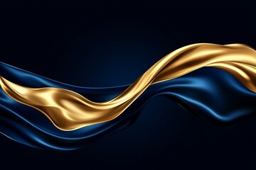 Flowing gold and blue satin fabric on dark background.
