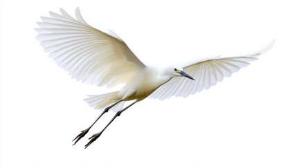 Obraz premium White heron flying with wide open wings on white background