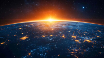 Obraz premium Earth's illuminated network of communication and connection shines brightly against the backdrop of night. A symbol of the interconnected world