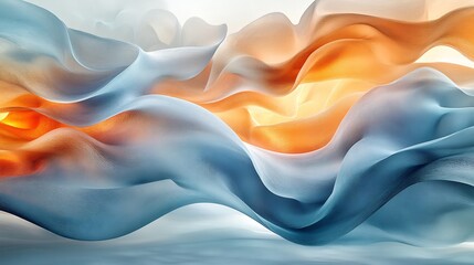 Obraz premium Abstract Blue Orange Swirling Flowing Fabric Warm Light. AI Generated