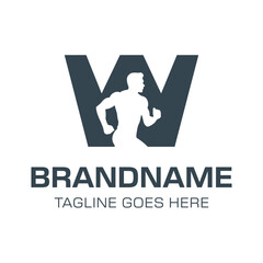 Letter W Runing Man Logo, symbolizes energy, movement, and progress, for sports brand