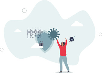 Data privacy and protection for safe private file storage.Information safety and network encryption as digital shield against attackers, hackers and crime.flat characters.