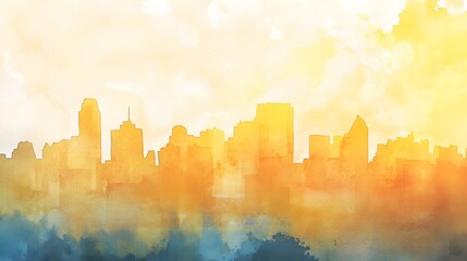 Golden City Skyline Watercolor Painting