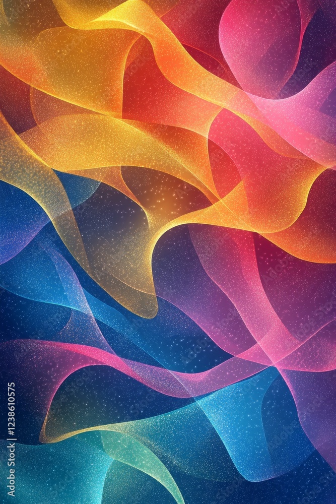 Poster vivid colors swirl and intertwine in dynamic patterns, creating a captivating abstract design that e