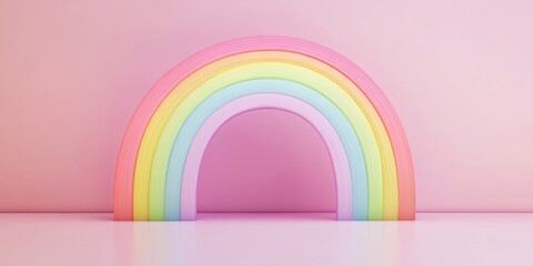 Soft Pastel Rainbow Arc in Glowing Tones Against Pink Background