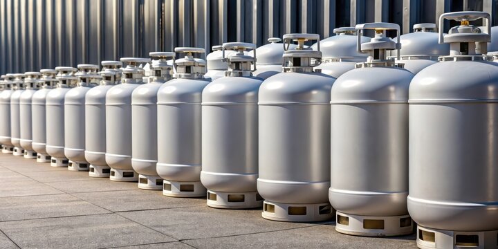 propane tanks arranged horizontally in a row, storage, supply,  storage, supply,propane