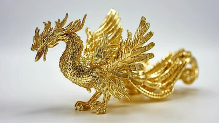 Intricate golden phoenix sculpture showcasing craftsmanship and artistry from a workshop display