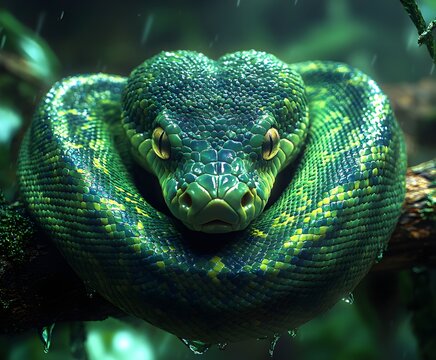 green snake on a tree
