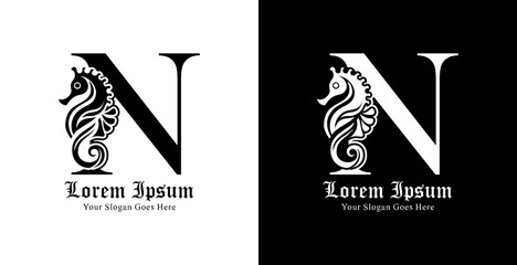 logo design in the shape of a seahorse combined with the letter N © Yohanes