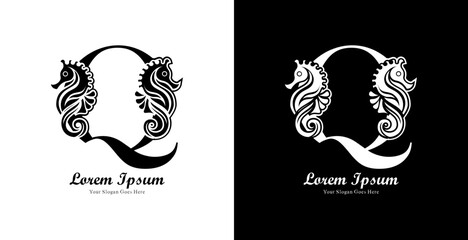 logo design in the shape of a seahorse combined with the letter Q