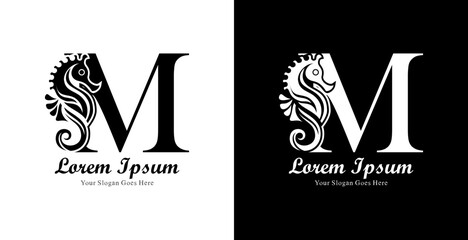 logo design in the shape of a seahorse combined with the letter M © Yohanes