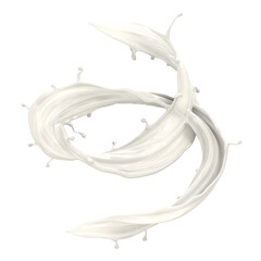 A white splash of milk is splattered across a white background include Clipping path, 3d illustration.