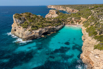 Aerial view of the Calo des Moro bay in Mallorca, Spain