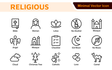 Religious Icon Set. A meaningful collection of icons representing various faiths and beliefs, perfect for enhancing educational materials, spiritual apps, and community outreach initiatives.