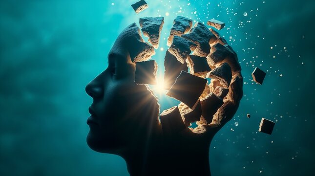 Exploding Stone Head with Light Burst

