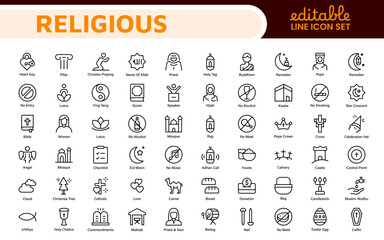 Religious Icon Set. A meaningful collection of icons representing various faiths and beliefs, perfect for enhancing educational materials, spiritual apps, and community outreach initiatives.