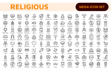Religious Icon Set. A meaningful collection of icons representing various faiths and beliefs, perfect for enhancing educational materials, spiritual apps, and community outreach initiatives.