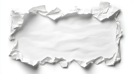 Crumpled White Paper with Torn Edges on a Clean Background, Ideal for Backgrounds, Textures, and Creative Design Projects That Need an Organic Touch