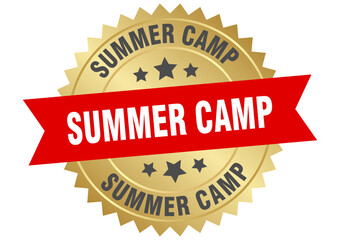 summer camp. summer camp round red and gold label isolated on transparent background
