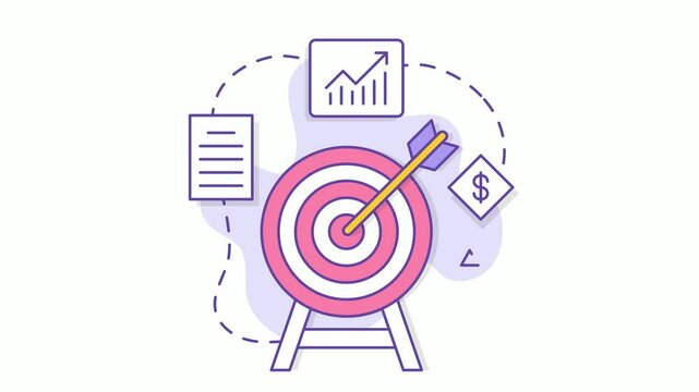 corporate goals and financial objectives animation, mission and values and target animated video, business corporation Clip,Staying on Target footage, Sales and Marketing management motion graphics