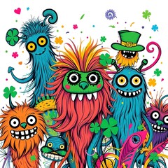 Obraz premium St. Patrick's Day Abstract Doodle Monsters: A Whimsical Celebration