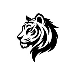 Majestic Tiger Head Profile: Black and White Vector Graphic