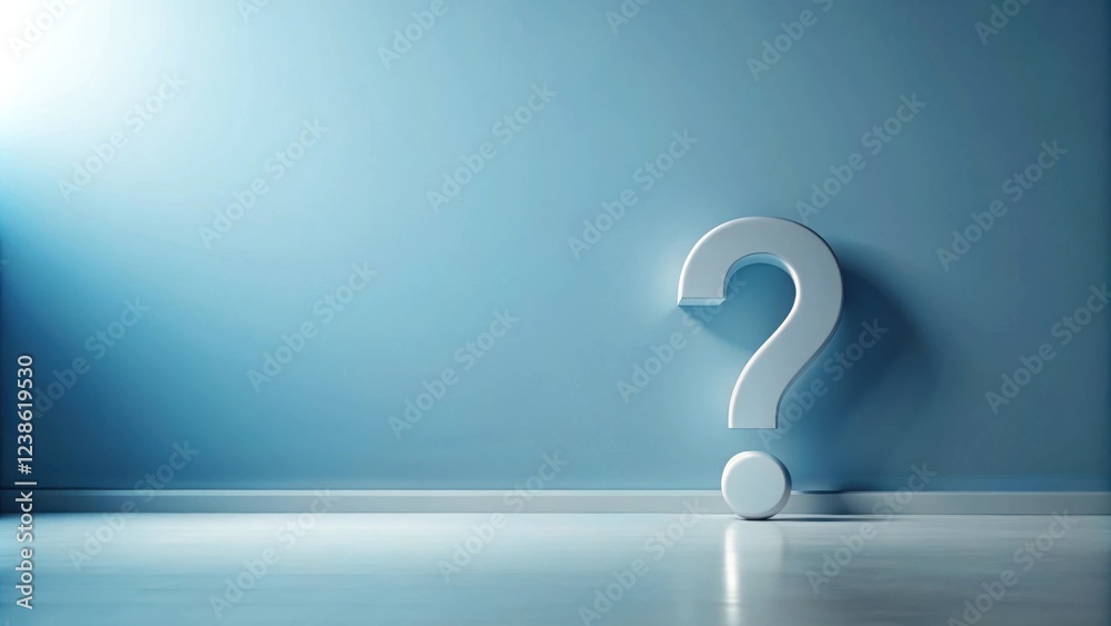 Poster a large question mark stands alone in an empty room, symbolizing uncertainty and the search for answ