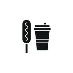 Drink and corn dog set food icon represents a tasty snack combo, perfect for fast food menus, street food designs, and festival-themed illustrations.