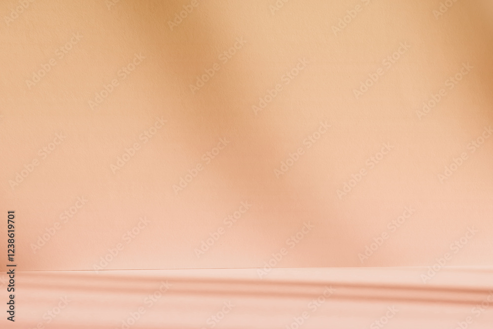 Aufkleber Abstract orange studio background with shadows of window. Empty 3d room. Display product with blurred backdrop.