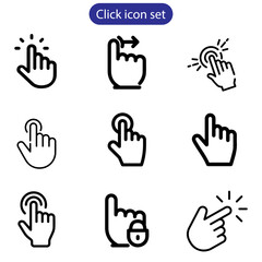 Hand cursor icon set. click icon vector. hand click. pointer vector art illustration on white background use for web and app design.
