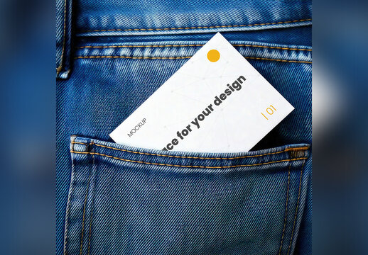 Card Coming out From Jeans Denim Pocket Mockup