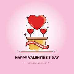 Valentine's Day greeting vector with heart flower concept. vector illustration. Valentine's Day. Can be used for greeting cards, social media, and backgrounds