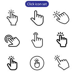 Hand cursor icon set. click icon vector. hand click. pointer vector art illustration on white background use for web and app design.
