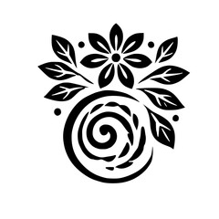 Black and White Floral Design: Elegant Botanical Illustration with Swirl Pattern, Minimalist Decor, Nature-Inspired Vintage Style