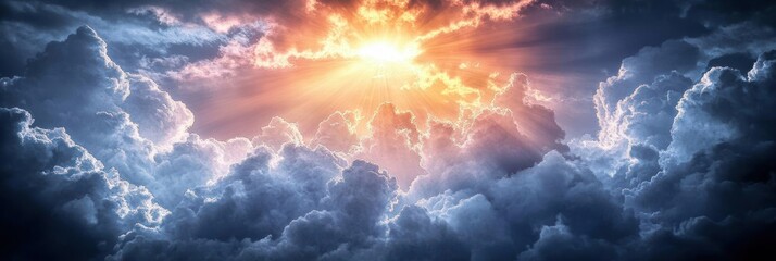 Jesus Christ Ascending in the Clouds with Radiant Light - Second Coming Judgment Resurrection Concept