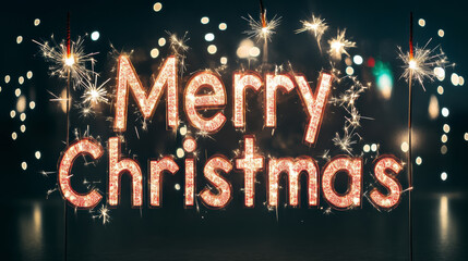 Fireworks Illuminate the Night Sky With Letters Spelling Merry Christmas in Sparkling Light
