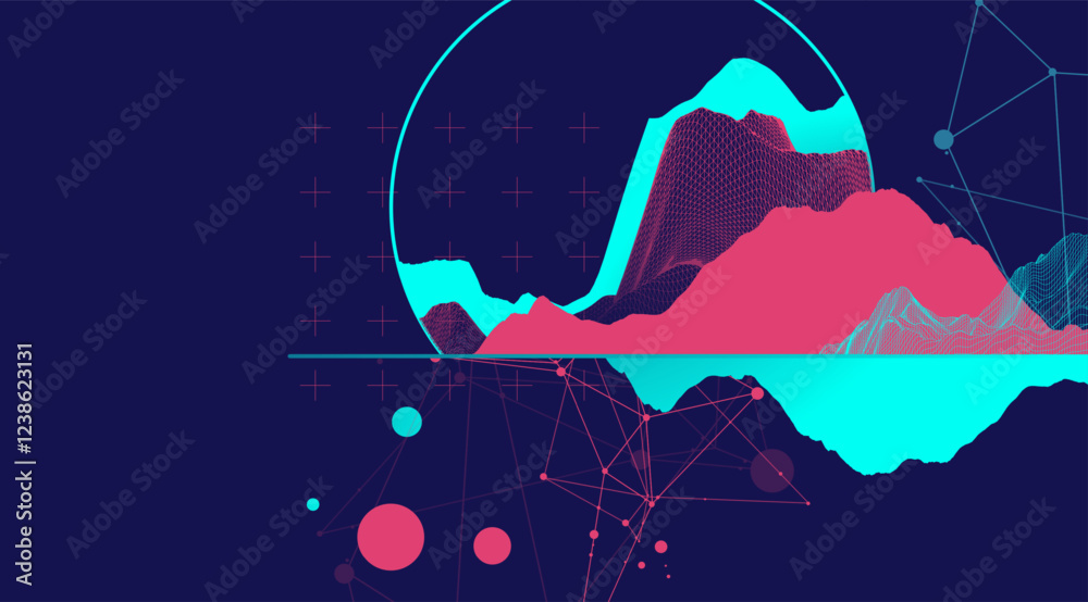 Poster trendy abstract wireframe background. modern science or technology art elements. surface illustratio