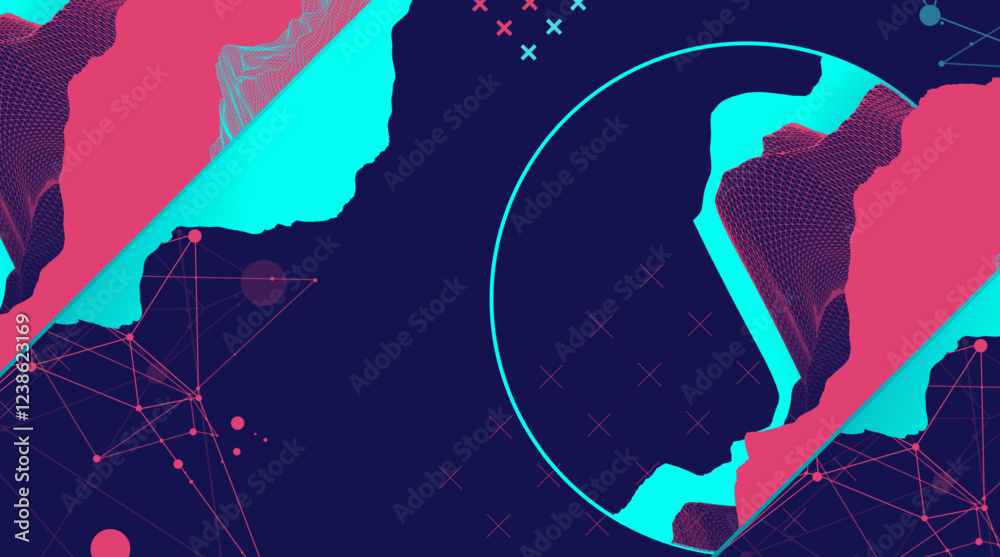 Aufkleber trendy abstract wireframe background. modern science or technology art elements. surface illustratio