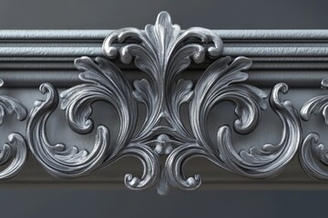 Intricate silver acanthus leaf carvings adorn a classic molding, showcasing elegant baroque style.