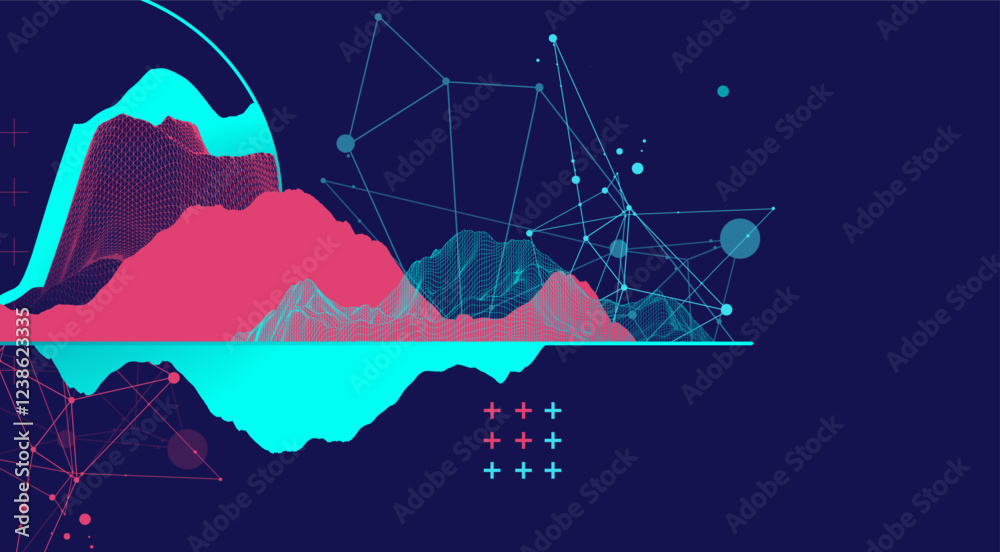 Aufkleber Trendy abstract wireframe background. Modern science or technology art elements. Surface illustration.